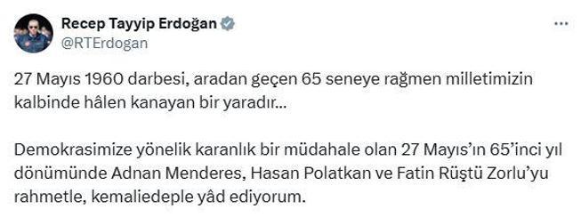 Cumhurbaşkanı Erdoğandan 27 Mayıs mesajı