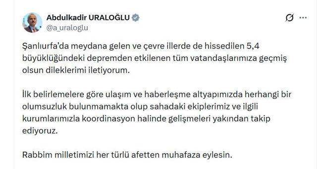 Şanlıurfa’da 5.4 büyüklüğünde deprem