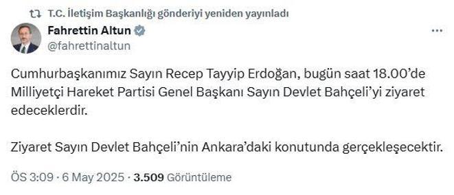 Cumhurbaşkanı Erdoğan, Bahçeliyi ziyaret edecek