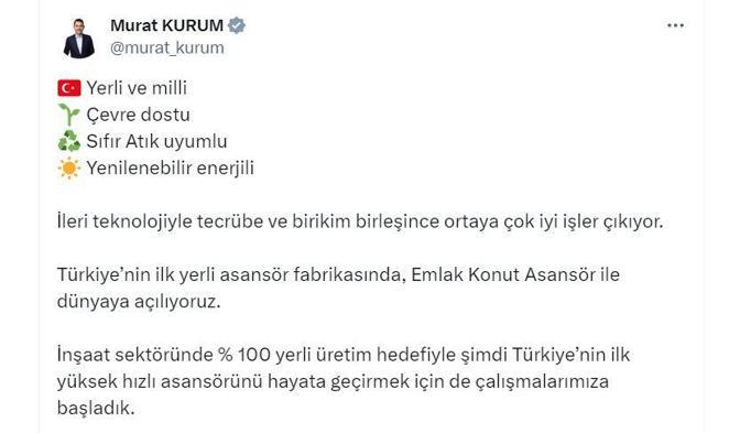 Bakan Kurum: Türkiyenin ilk yüksek hızlı asansörü için çalışmalara başladık