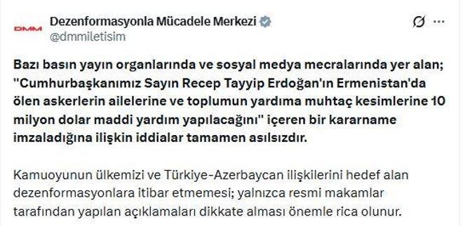 DMM: Ermenistana yardım yapılacağı iddiaları asılsızdır