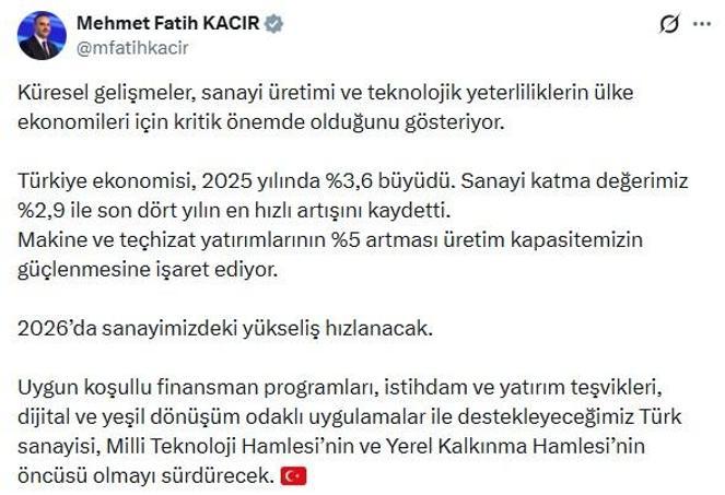 Bakan Kacır: 2026da sanayimizdeki yükseliş hızlanacak