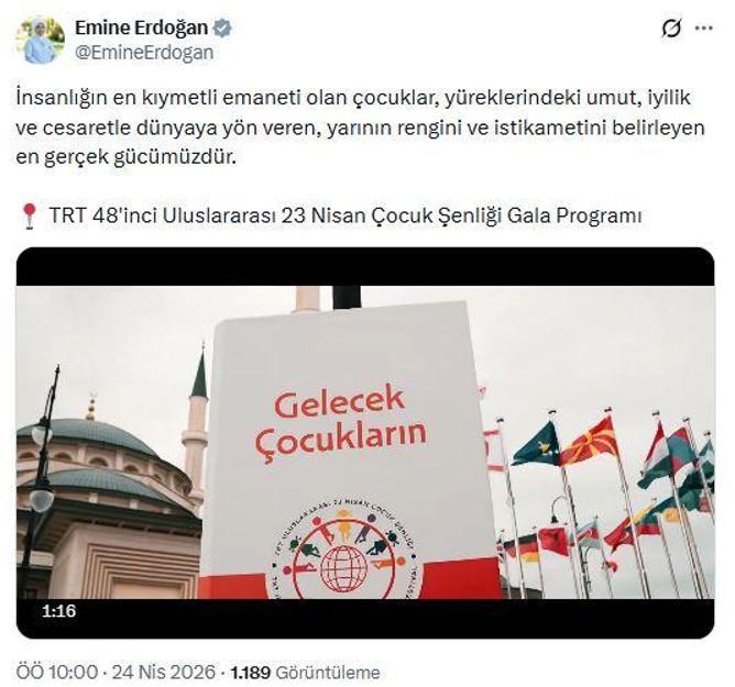 Emine Erdoğandan 23 Nisan Çocuk Şenliği Gala Programı paylaşımı