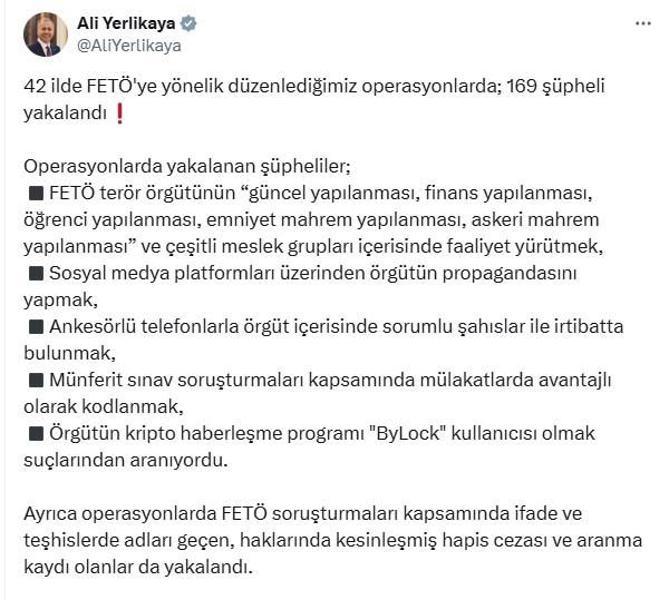 42 ilde FETÖ operasyonları: 169 gözaltı