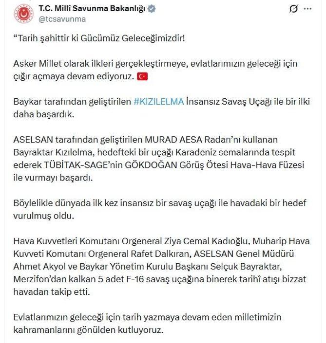 Bayraktar KIZILELMA havacılık tarihinde bir ilke imza attı