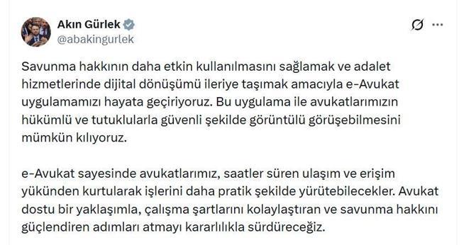 Adalet Bakanı Gürlek: e-Avukat uygulamamızı hayata geçiriyoruz