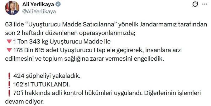 63 ilde uyuşturucu operasyonu: 162 tutuklama