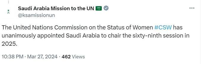 Suudi Arabistan, BM Kadının Statüsü Komisyonu’na başkan seçildi