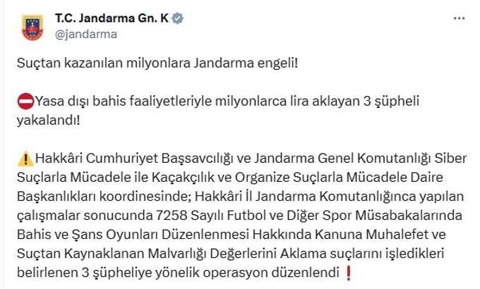Hakkaride yasa dışı bahis operasyonu; 3 gözaltı