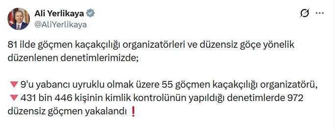 81 ilde 972 düzensiz göçmen yakalandı