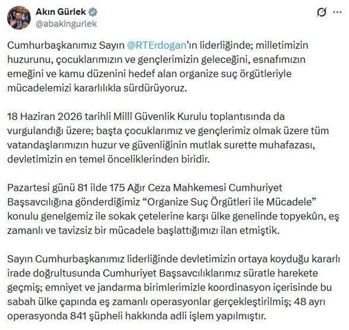 Organize suç örgütlerine operasyon; 841 şüpheli hakkında adli işlem
