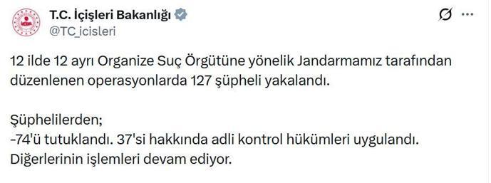 12 ilde suç örgütü operasyonu: 74 tutuklama