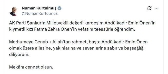 AK Parti Şanlıurfa Milletvekili Önenin acı günü