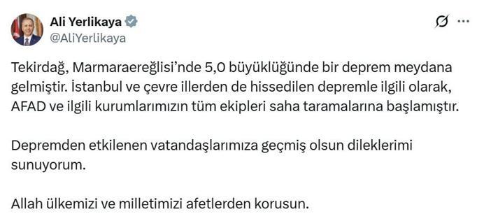Marmaraereğlisi açıklarında 5 büyüklüğünde deprem