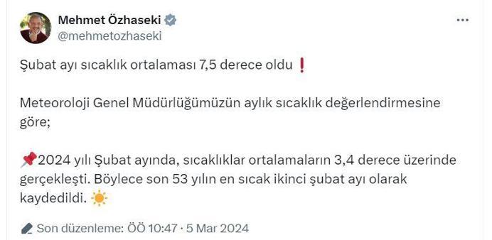 Son 53 yılın en sıcak 2nci şubat ayı