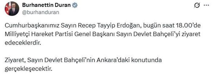 Cumhurbaşkanı Erdoğan, Bahçeli ile görüşecek