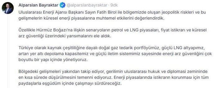 Bakan Bayraktar: Enerji arz güvenliğini çok boyutlu yönetiyoruz