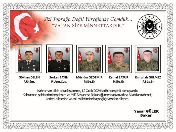 Pençe- Kilit Harekatı bölgesinde 9 asker şehit oldu, 4 asker yaralandı