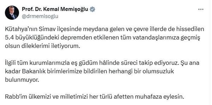 Simavda 5.4 büyüklüğünde deprem