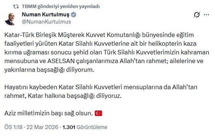 Siyasilerden helikopter kazası şehitleri için taziye mesajları