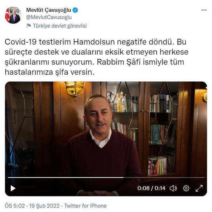 Bakan Çavuşoğlu: Covid-19 testim negatife döndü