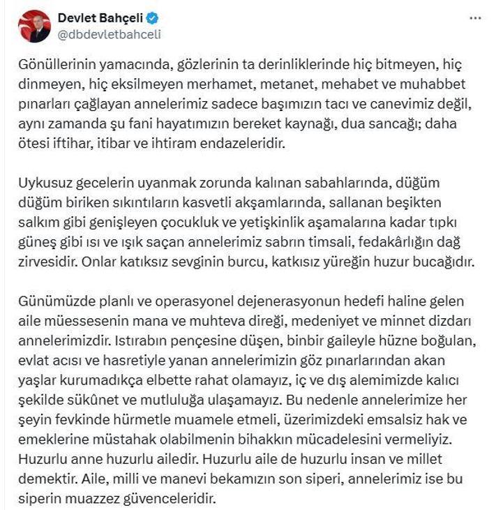 Bahçeli: Annelerimizin gözünden akan yaşlar kurumadıkça rahat olamayız