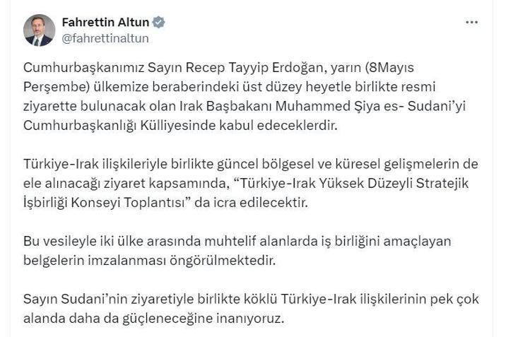 Cumhurbaşkanı Erdoğan, Irak Başbakanı Sudaniyi kabul edecek