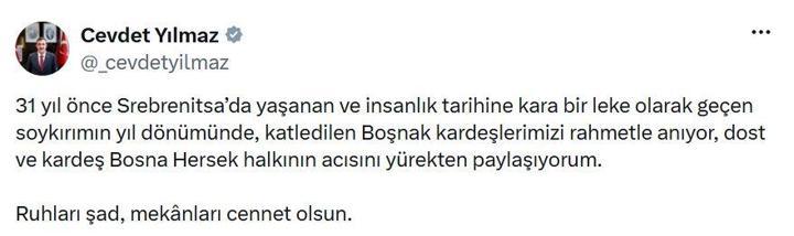 Cevdet Yılmaz, Srebrenitsa Soykırımında hayatını kaybedenleri andı