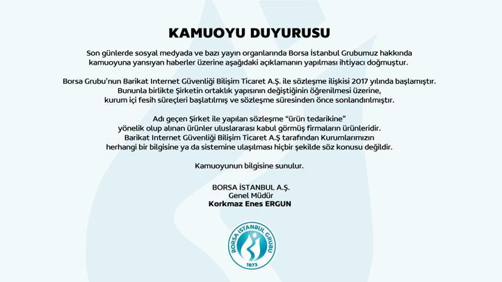 Borsa İstanbuldan kamuoyu duyurusu