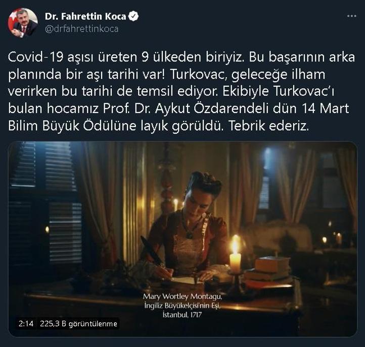 Bakan Koca, Prof. Dr. Aykut Özdarendeliyi tebrik etti