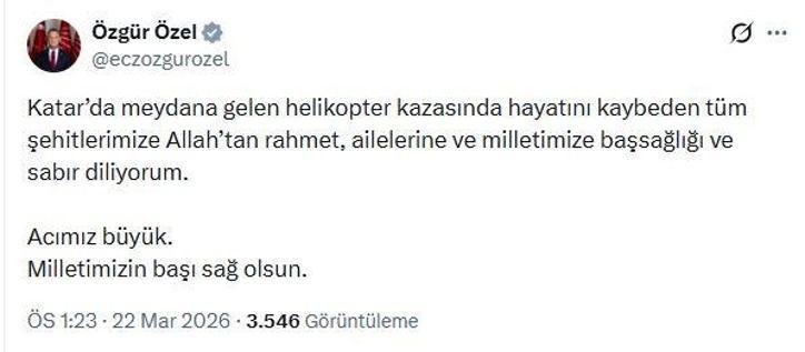 Siyasilerden helikopter kazası şehitleri için taziye mesajları