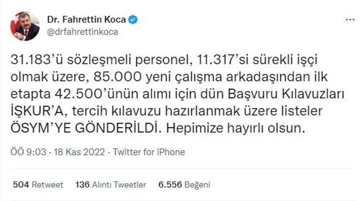 Bakan Koca: Personel alımı için başvuru kılavuzları İŞKURa gönderildi