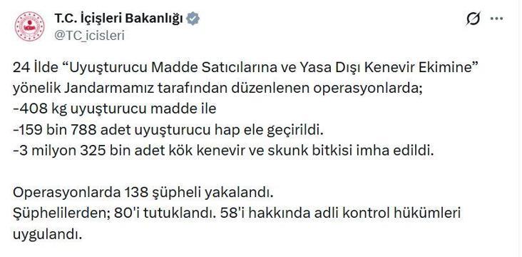 24 ilde uyuşturucu operasyonları: 80 tutuklama