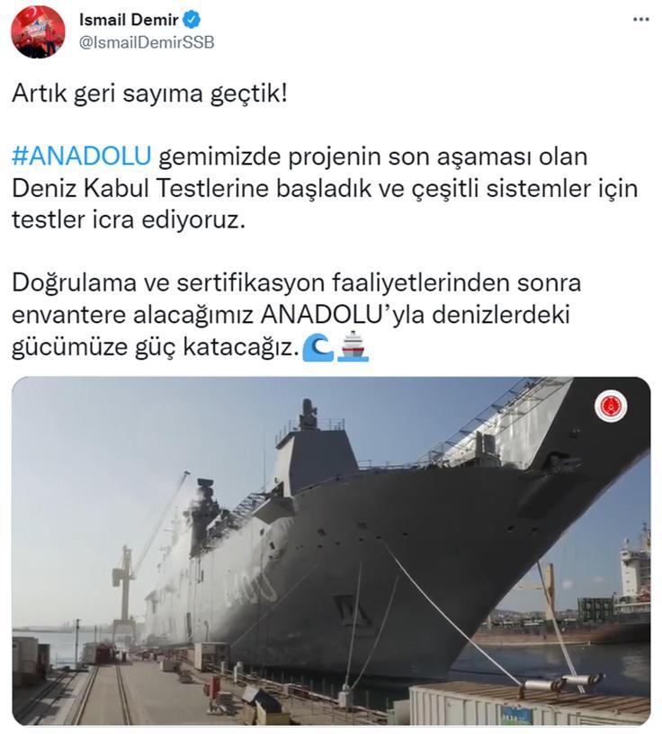 İsmail Demir: Anadolu gemisi için geri sayıma geçtik