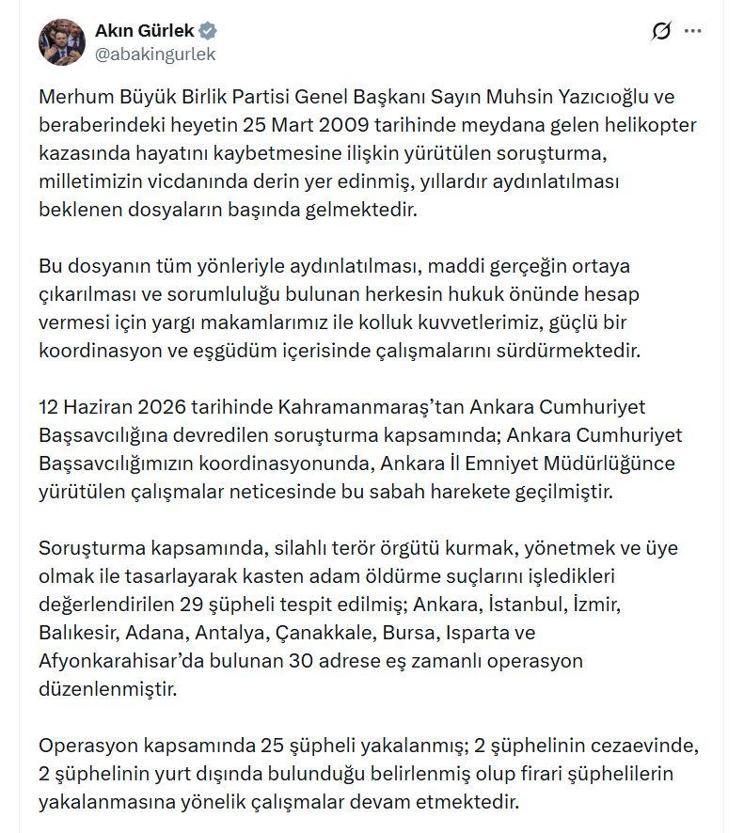 Yazıcıoğlu soruşturmasında 25 gözaltı