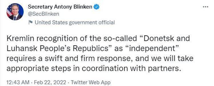 ABD DIŞİŞLERİ BAKANI BLİNKEN’DEN RUSYA AÇIKLAMASI