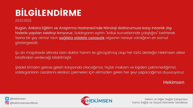 HEKİM-SEN: ŞİDDET KİMDEN GELİRSE GELSİN, KARŞISINDA OLACAĞIZ