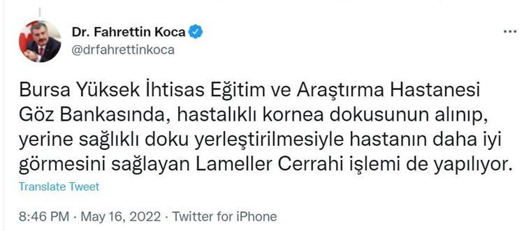 BAKAN KOCA, TWİTTER HESABINDAN PAYLAŞTI