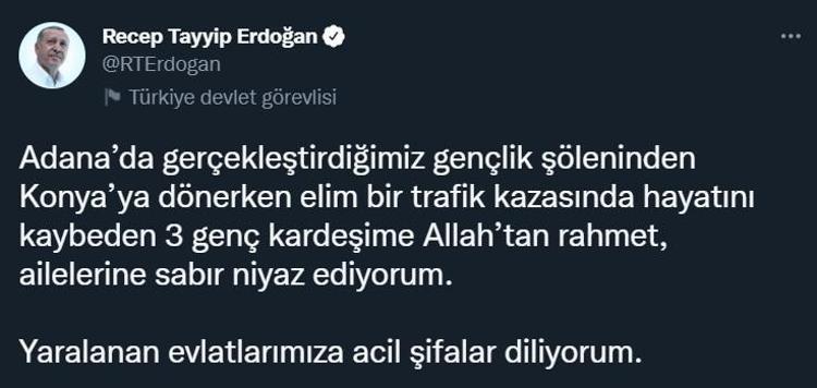 ERDOĞAN: 3 GENÇ KARDEŞİME ALLAHTAN RAHMET DİLİYORUM