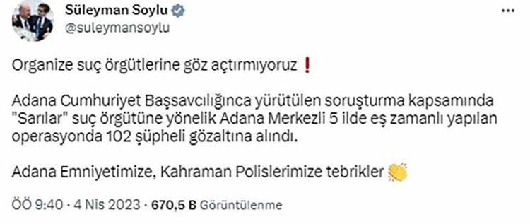 BAKAN SOYLU, POLİSİ TEBRİK ETTİ