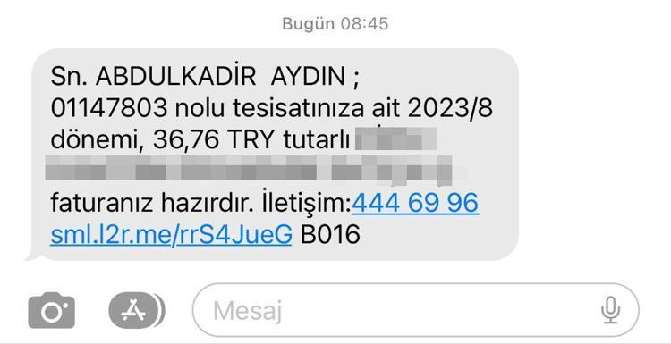 SİSTEMSEL OLARAK FATURALAR ABONELERE DE SMS OLARAK GİDİYOR