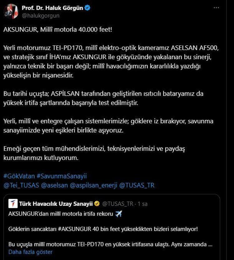 HALUK GÖRGÜN: MİLLİ HAVACILIĞIMIZIN YAZDIĞI YÜKSELİŞİN NİŞANESİ