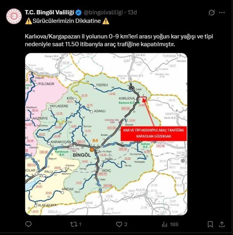 KARLIOVA-KARGAPAZARI KARA YOLUNUN BİR BÖLÜMÜ ARAÇ TRAFİĞİNE KAPATILDI
