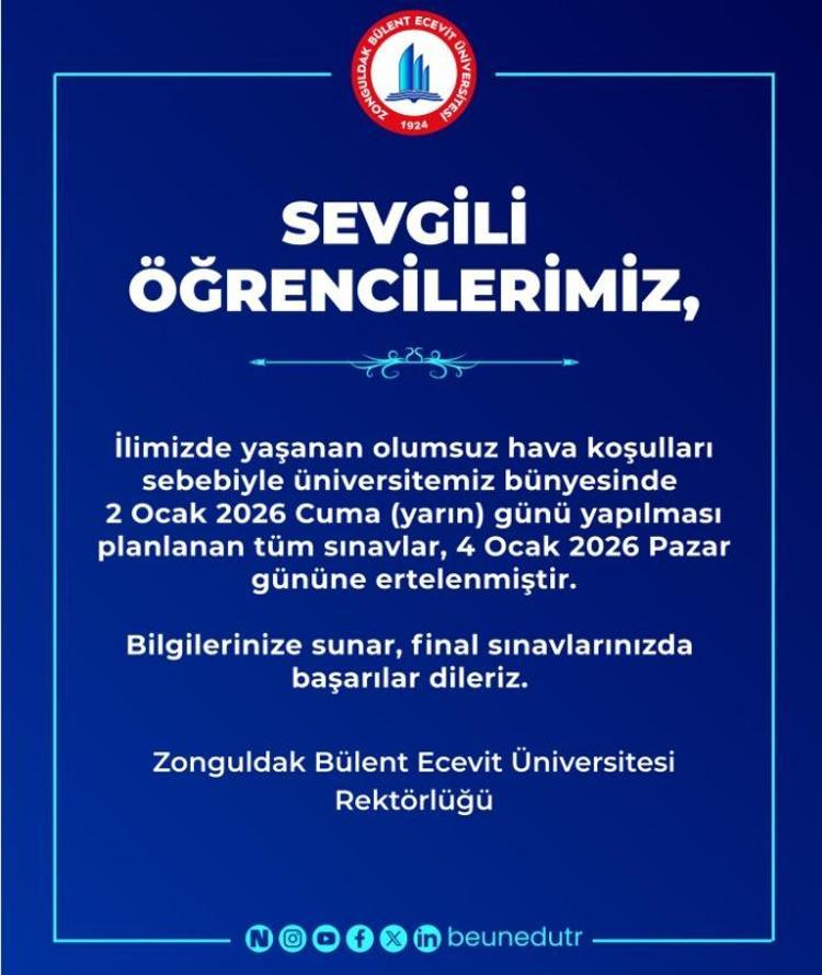 ÜNİVERSİTEDE SINAVLAR ERTELENDİ