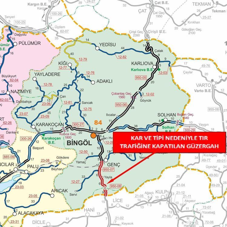BİNGÖL-DİYARBAKIR KARA YOLUNUN BİR KISMI TIR TRAFİĞİNE KAPATILDI