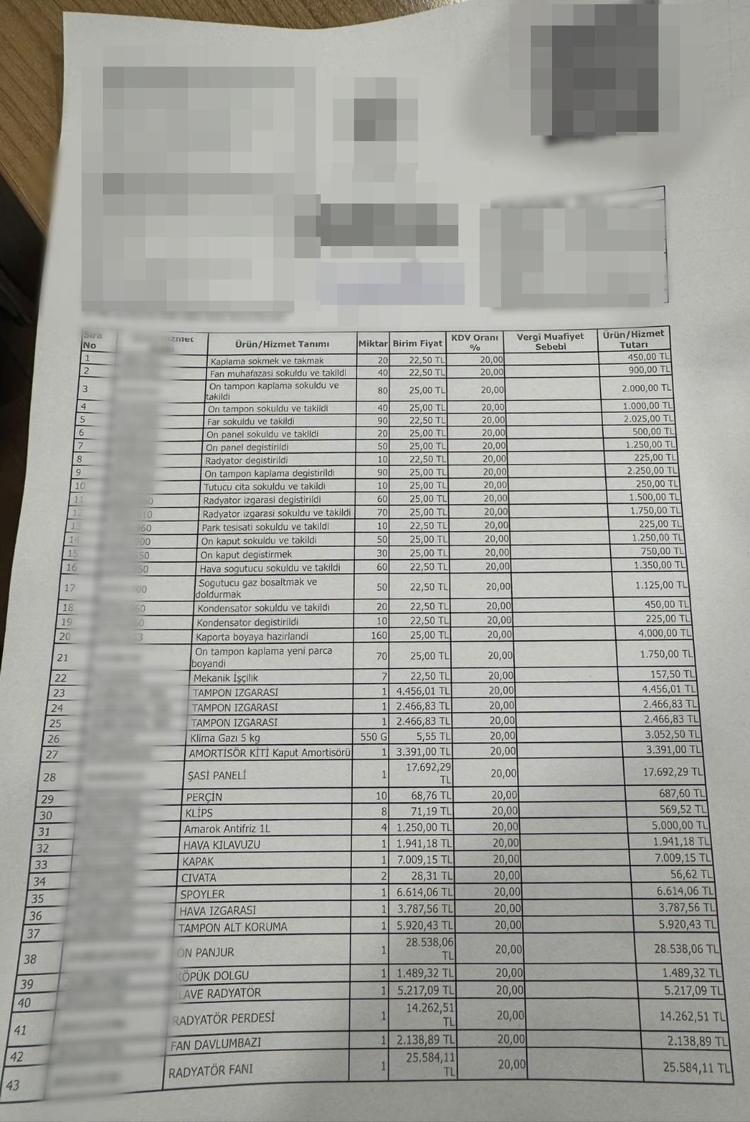 56 LİRALIK CIVATA BEDELİNİ DE İSTEDİLER