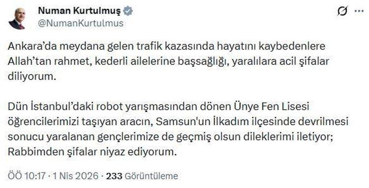 TBMM BAŞKANI KURTULMUŞTAN TAZİYE MESAJI