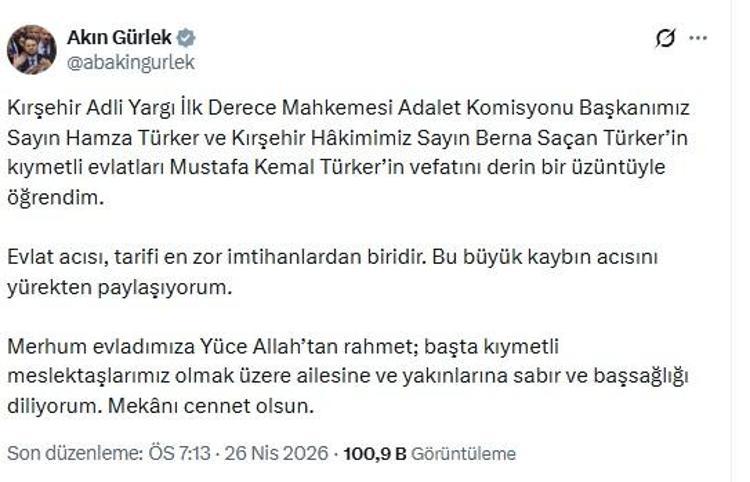 BAKAN GÜRLEK’TEN TAZİYE MESAJI
