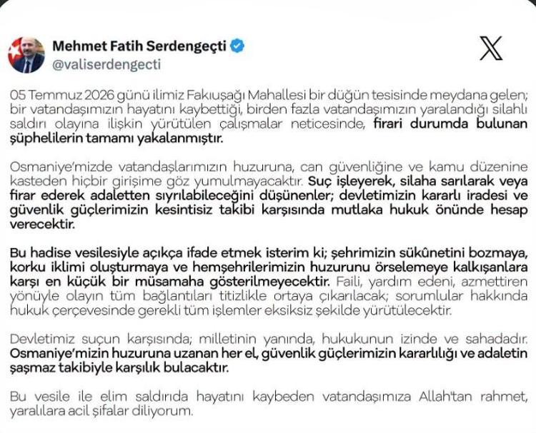 VALİ SERDENGEÇTİDEN AÇIKLAMA