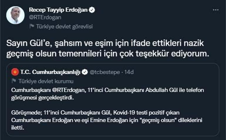 Abdullah Gülden Cumhurbaşkanı Erdoğana geçmiş olsun telefonu